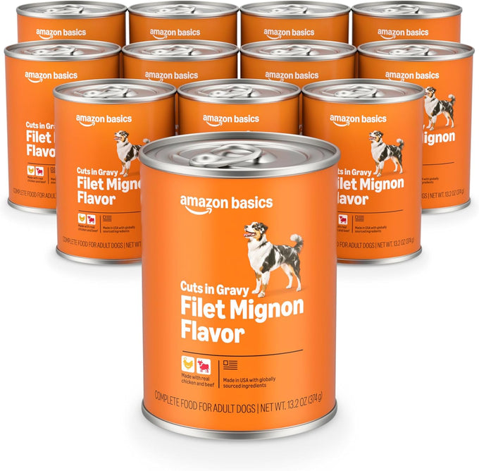Amazon Basics Wet Dog Food, Cuts in Gravy Filet Mignon Flavor, 13.2 oz (12 Pack)