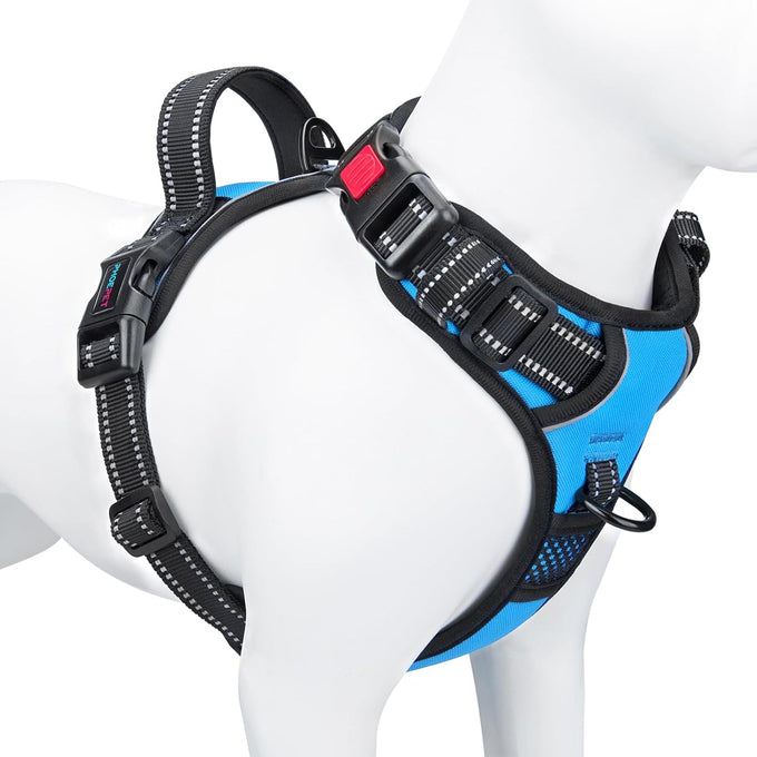 Phoepet medium size reflective dog harness with handle, easy to put on and take off, orange color