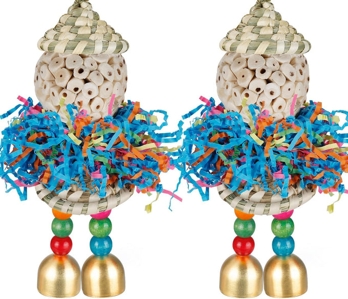 BBjinronjy Bird Toys, 2PCS Hanging Natural Soft Sola Ball Beak Chew Shred Forage Toys for Parrots, Cockatiel, Conure, Love Birds, Parakeets, Budgie, Small Birds