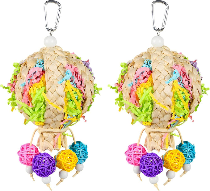 hand-woven natural rattan hot air balloon bird toy for small to medium parrots
