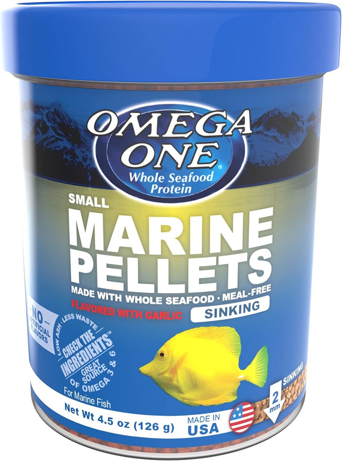 Omega One Garlic Marine Small Sinking Pellets - 4.5 oz, 8% Max Ash, Fresh Seafood Protein