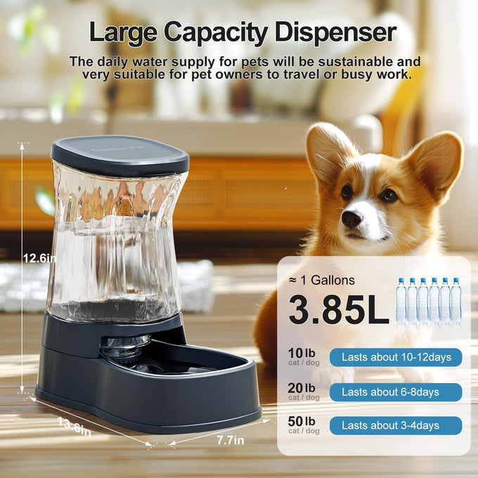 Gardner Pet automatic dog water dispenser with 1-gallon capacity stainless steel bowl, 100% BPA-free for medium to large-sized dogs and cats