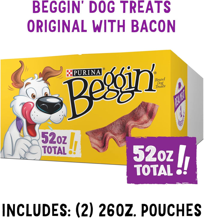 Purina Beggin' Strips Original Bacon Dog Treats, 26 oz. Pouches, Pack of 2