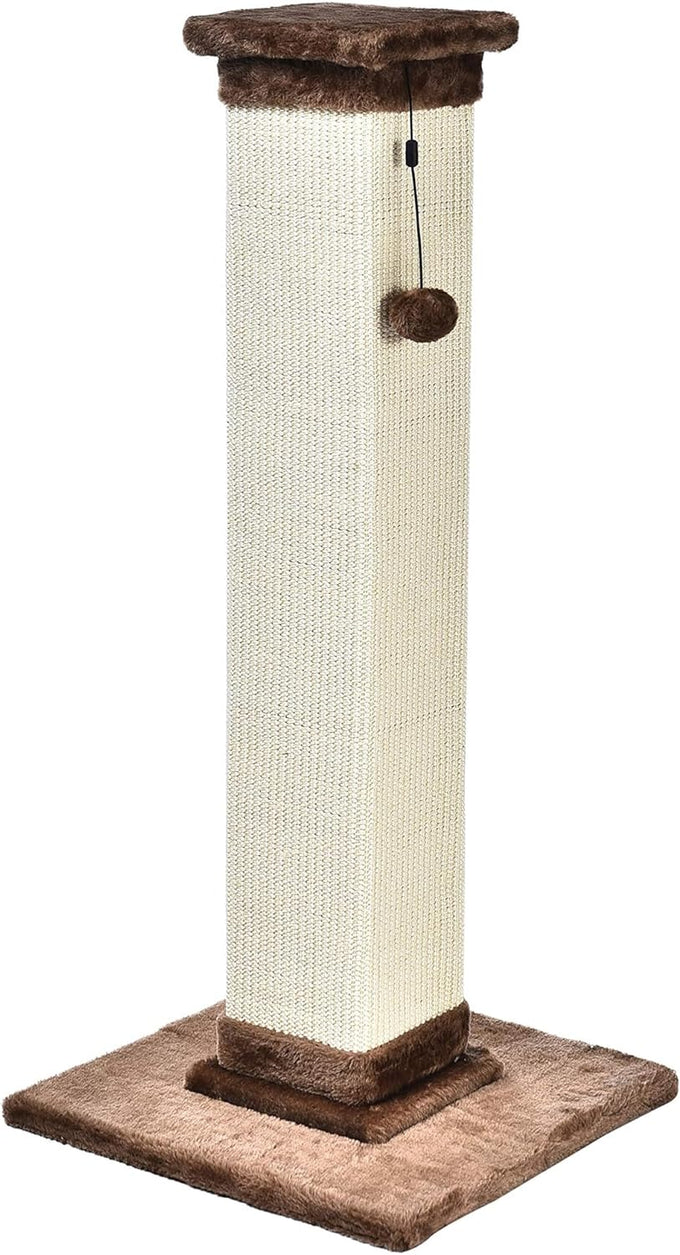Amazon basics grey cat scratching post for indoor cats and kittens with dangling ball toy medium height