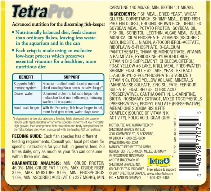 Tetra 77072 TetraPRO Tropical Crisps for Fishes, 2.37 oz net weight, floating food, enhanced coloration