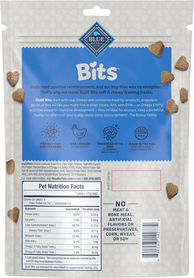 Blue Buffalo natural soft dog treats for training with real chicken, DHA, and wholesome ingredients, 19-oz bag