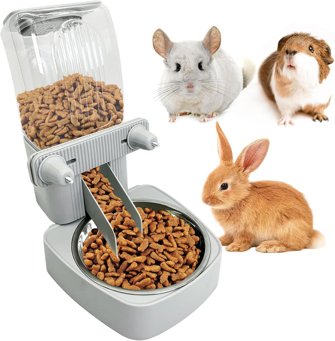 54 oz stainless steel rabbit food dispenser with gravity feeder for small animals and pets