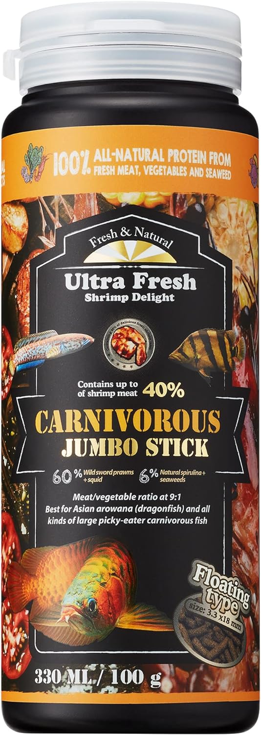 Ultra Fresh Monster Fish Food, Wild Sword Prawns, Carnivorous Jumbo Stick for Oscars and Tropical Fish, 3.53 oz