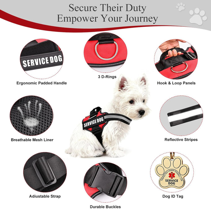 Opstin service dog vest with ID tag and 50 ADA cards, service dog harness in sizes X small to XX large, metal dog tag with ruggedized clip