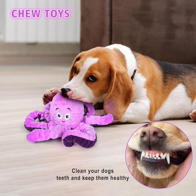 BuyPow Octopus Purple Dog Squeaky Toy - Large & Small Dog Toys for Puppy Teething, Soft Plush, Waterproof Squeaker, Fun Animal Toy