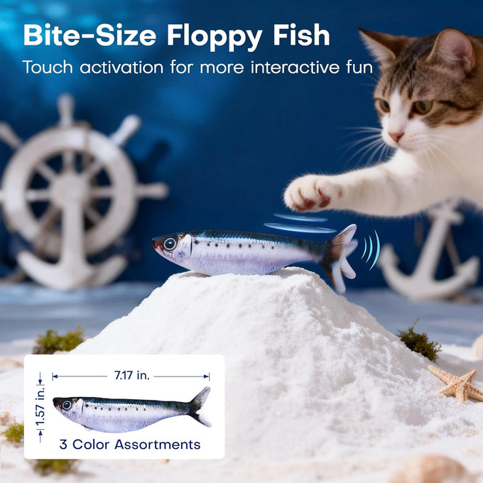 potaroma cat toys bite-sized flopping fish with catnip, realistic tap-activated moving kitten kicker, 3 floppy mode