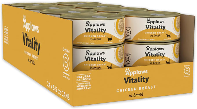 aplaws vitality wet cat food in broth, 12 count, 5.5 oz cans, grain-free, carrageenan free, variety selection