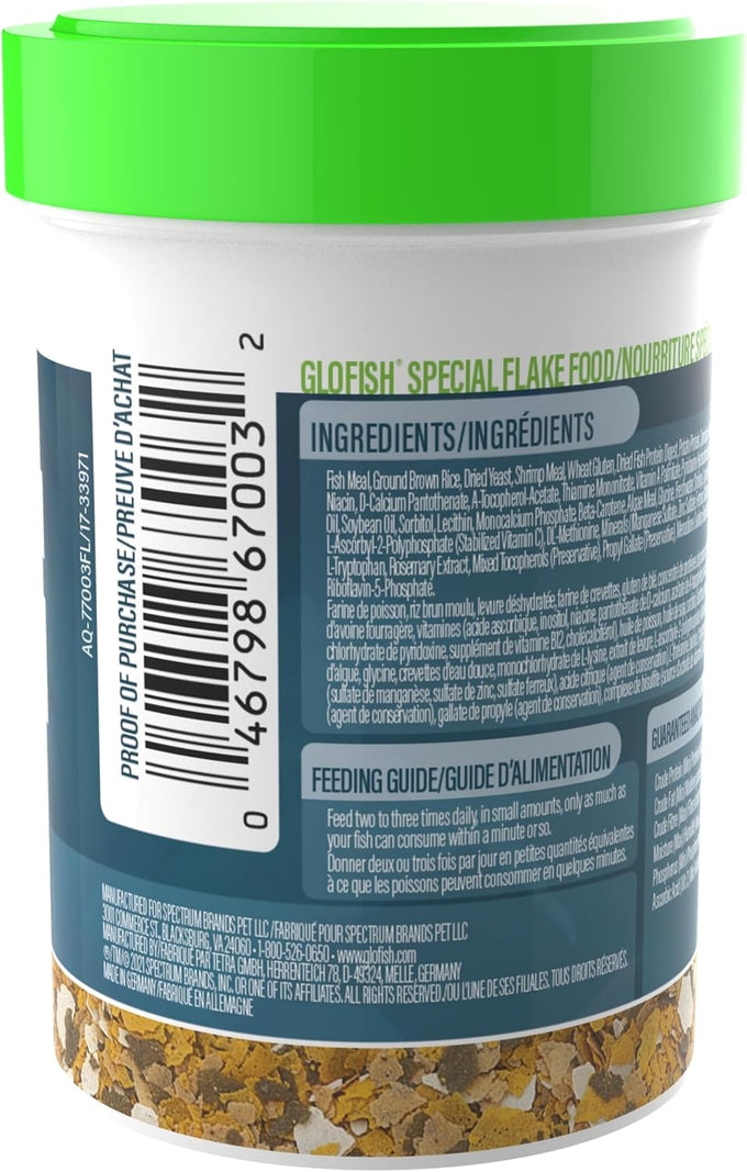 GloFish Special Flake Dry Fish Food for Brightness, 1.59 oz, optimized formula for GloFish and small to mid-size tropical fish