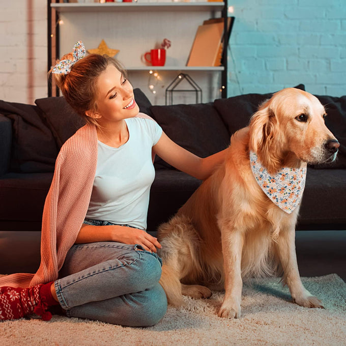 E-clover cute flower dog bandana with matching scrunchie for medium to large dogs - 27.5''x19.3''