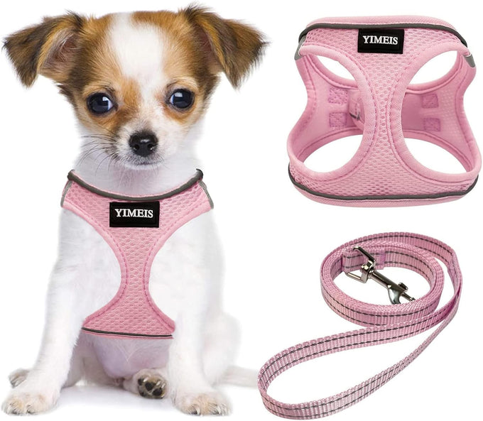 Yimeis No Pull Soft Mesh Pet Harness and Leash Set for Small Medium Large Dogs and Cats, Pink, X-Small