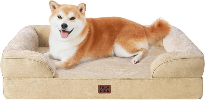 EHEYCIGA Orthopedic Dog Bed for Extra Large Dogs, 44x32Inch Grey Waterproof Memory Foam with Sides and Non-Slip Support