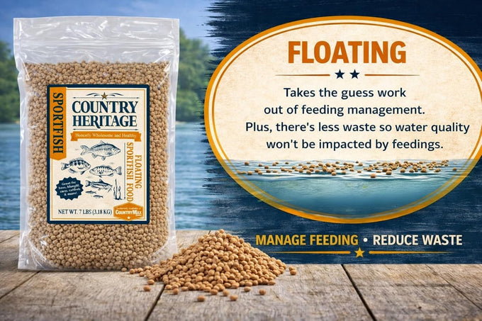 CountryMax Floating Sportfish Game Fish Food 32% Protein 7 lb Bag for Bass Bluegill Catfish Carp Minnows and More Pond and Lake Use