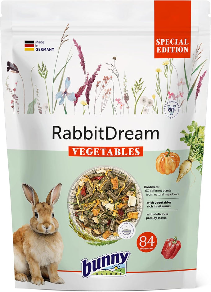 Bunny Nature RabbitDream Vegetables 63 Herbs & Veggies - Rabbit Food, Grain-Free, No Additives - 3.3 lbs, Trimello Cold-Pressed