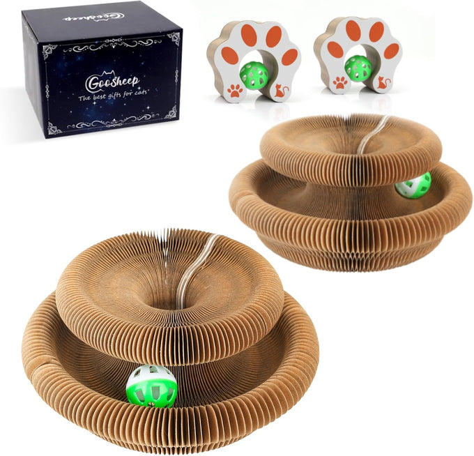 Goosheep kitty curls cat toys 1 pack, magic organ cat scratching post, cardboard cat scratcher pad ball scratcher board for indoor cats