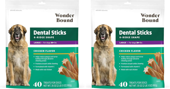 Wonder Bound Chicken Flavor Dental Sticks for Large Dogs, 40 count, Made with Real Chicken