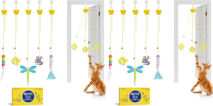 Potaroma Interactive Cat Feather Toy Set, 5 Pcs, Retractable Hanging Kitten Play Chase Exercise Toys