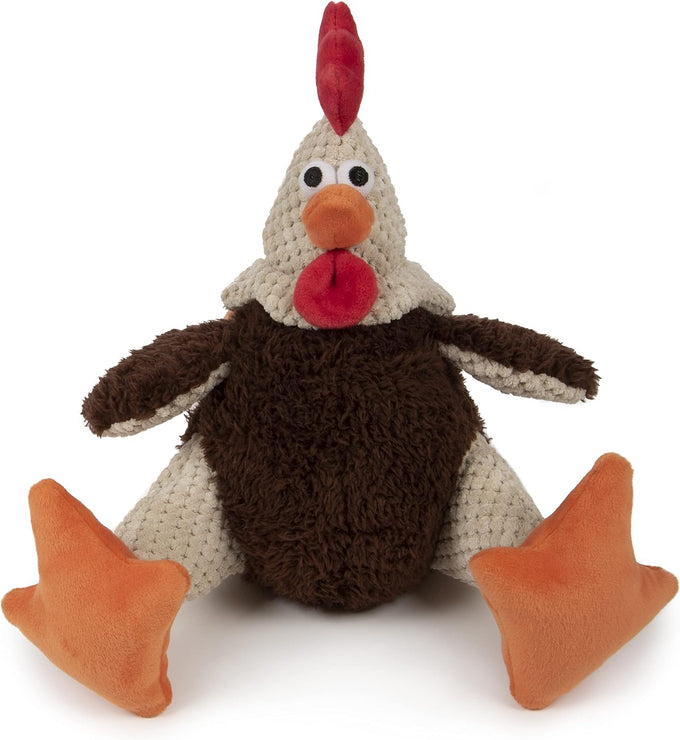 goDog Checkers Fat Rooster Durable Plush Soft Chew Resistant Dog Toy, Brown, Large