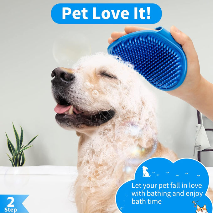 comotech 6pcs dog bath brush and toothbrush set | adjustable handle for short and long haired dogs and cats | blue