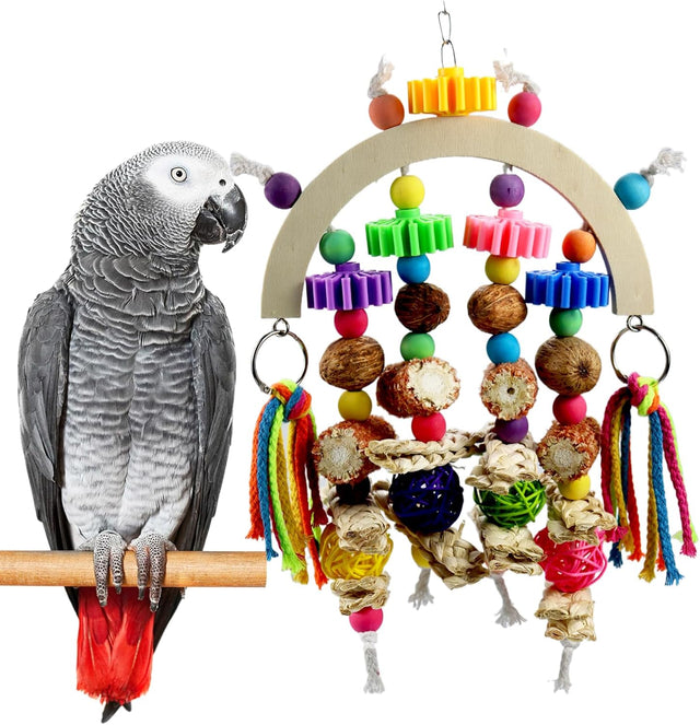 Natural Corncob Wood & Mango Chew Toys for African Grey Parrots, Small Parrots, Parakeets