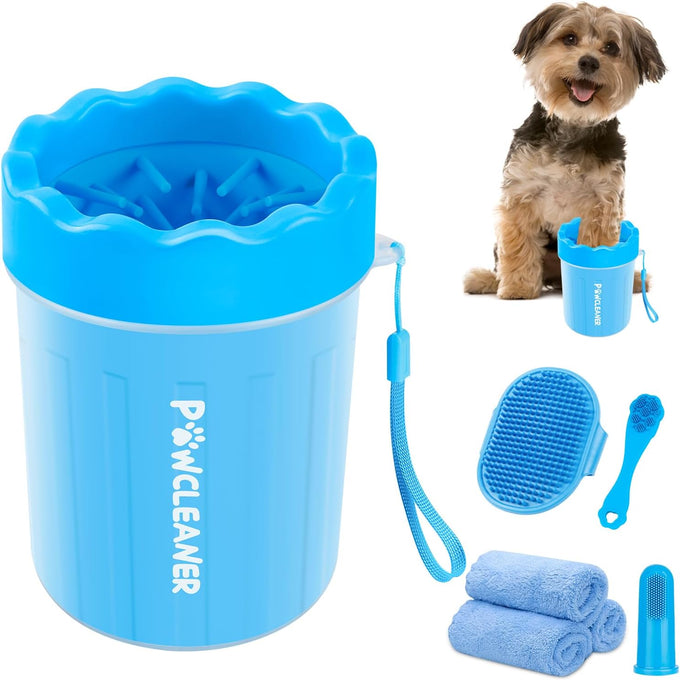 Professional 7-in-1 dog paw cleaner for medium-sized dogs, fits paws 1.5 to 2.5 inches wide, blue