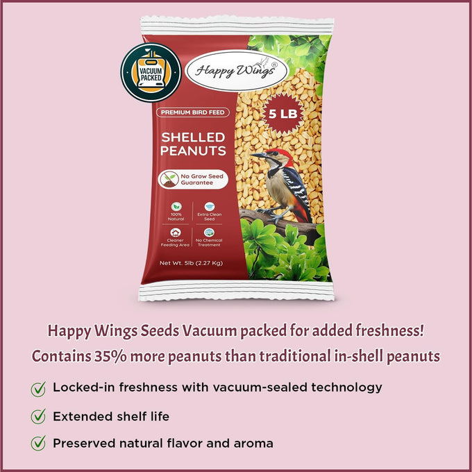 Happy Wings shelled peanuts seeds wild bird food, 5 pounds, no grow seed, bird seed for year-round feeding