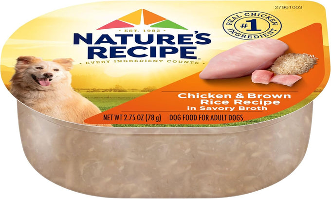 Nature's Recipe Wet Dog Food, Chicken in Broth Recipe, 12 x 2.75 oz Cups, No Corn, Wheat, or Soy, Adult Dog Food