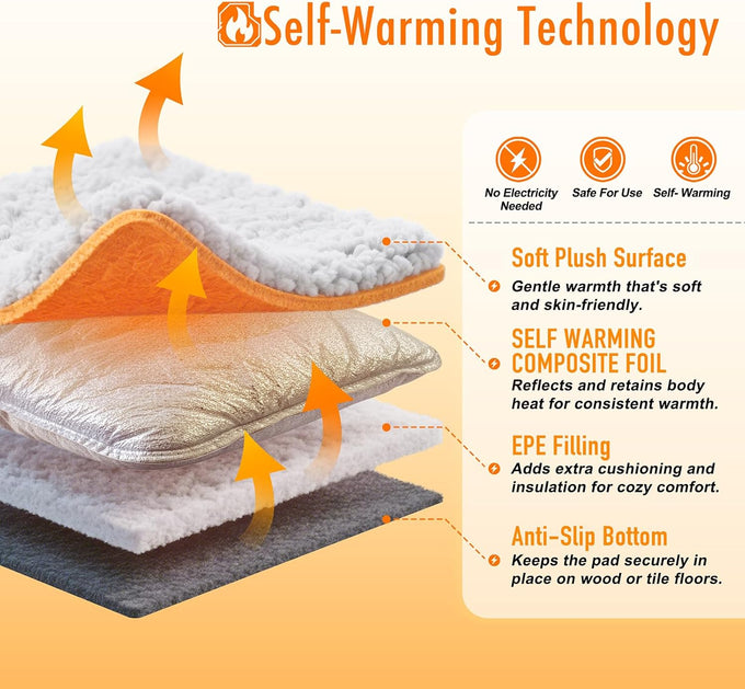wanpee goo self warming cat bed, heated cat bed, 15x19 plush self-heating pet mat for crate and floor