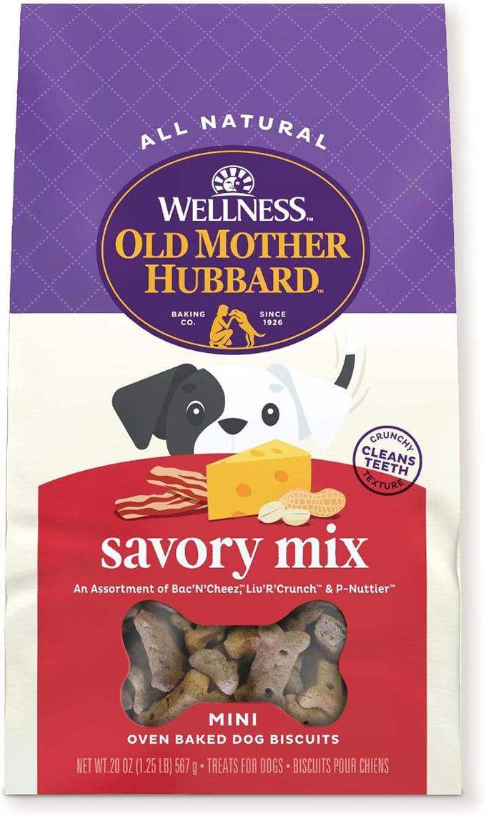 Wellness Old Mother Hubbard Classic Savory Mini Dog Biscuits, All Natural Training Treats, 3 Flavors, 20 oz Bag, Made in North America