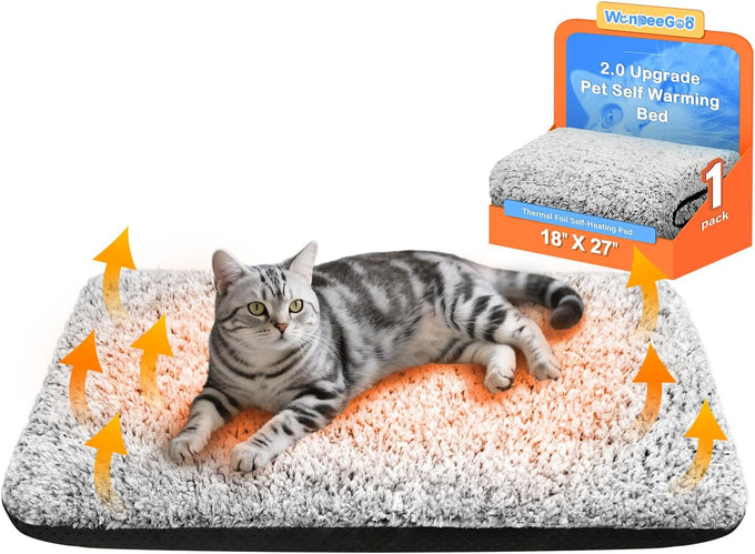 wanpee goo self warming cat bed, heated cat bed, 15x19 plush self-heating pet mat for crate and floor