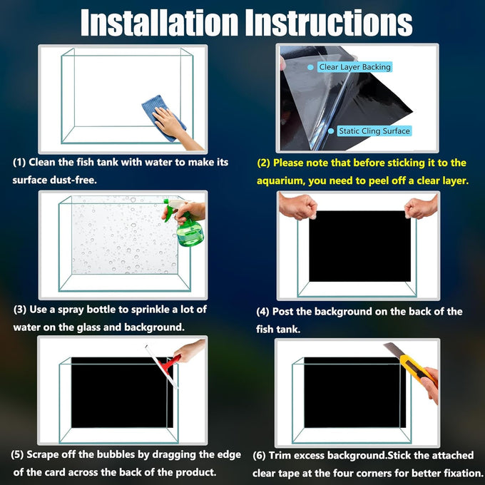 xcno black fish tank static cling background, 47 x 18 in, waterproof, tear resistant