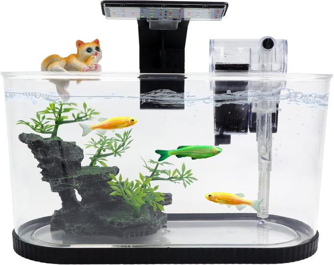 1.7 gallon acrylic aquarium starter kit with LED light and quiet filter, desktop betta fish tank for office or home