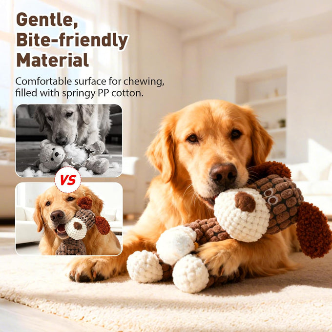 Brown Durable Dog Stuffed Toy for Aggressive Chewers, Interactive Squeaky Teething Toy for Small Medium Large Dogs Puppy