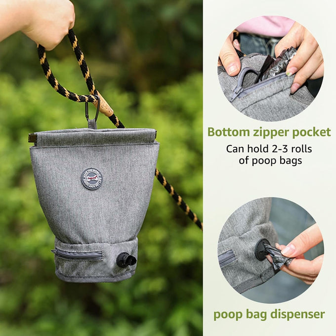 Reusable dog waste bag holder with waterproof design, magnetic closure, and portable attachment options