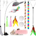 Interactive Cat Toys Refills with 8 Assorted Teasers and Wand for Indoor Cats - Adjustable Height and Durable