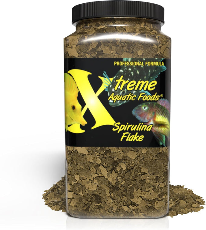 Xtreme Spirulina Flakes for Tropical and Marine Herbivorous Fish, Enhanced Health and Vibrant Colors, USA Farm Grown, Cichlids, Barbs, Tetras, Guppies (2oz)