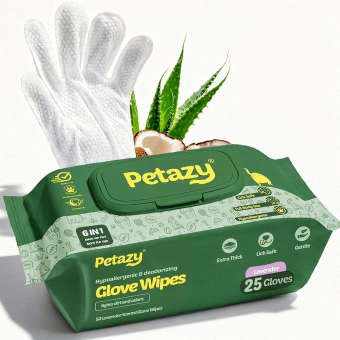 petazy pet glove wipes for dogs and cats hypoallergenic thick cleaning gloves with aloe coconut oil, 25 pack