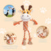 Giraffe plush squeak toy for dogs, premium soft plush, reinforced braided rope, squeaker & crinkle paper, machine washable