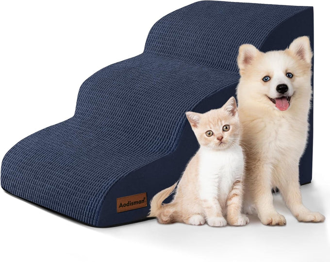 Aodisman 3-Step Grey Pet Ramp and Stairs for Sofa and Chair, 15.7" H, Non-Slip, Stable, Easy to Assemble