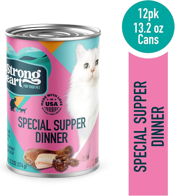 A Strong Heart Canned Wet Cat Food, Special Supper Dinner Pâté — Turkey, Whitefish & Liver — Complete & Balanced for Adult Cats, Made in USA — 13.2 oz Cans, Pack of 12