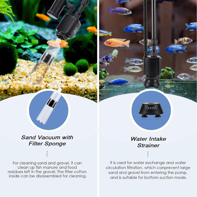 aqqa 6 in 1 automatic fish tank cleaning kit gravel vacuum for aquarium 320gph 20w