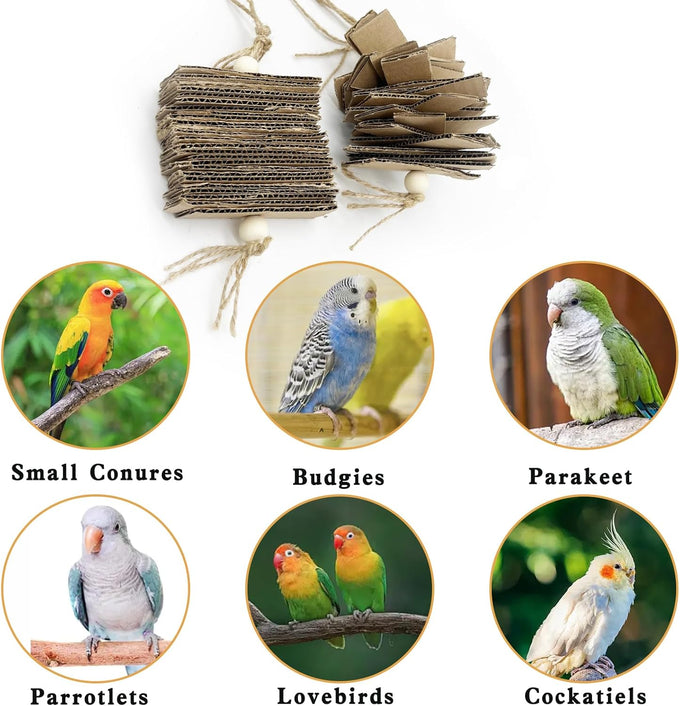 lwinger small parrot chew toys 4 pack natural cardboard paper hanging bird shredding toy for budgies conures cockatiel parakeet lovebirds canary