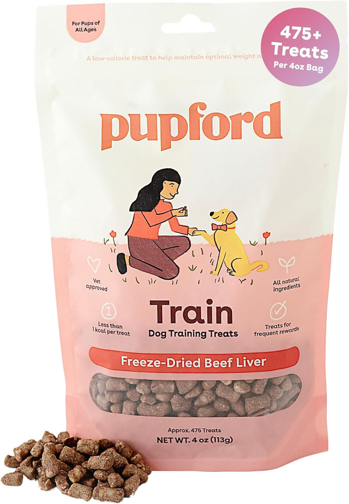 Pupford freeze-dried beef liver training treats, 475+ three-ingredient bites, 4 oz, pet treats for dogs & puppies