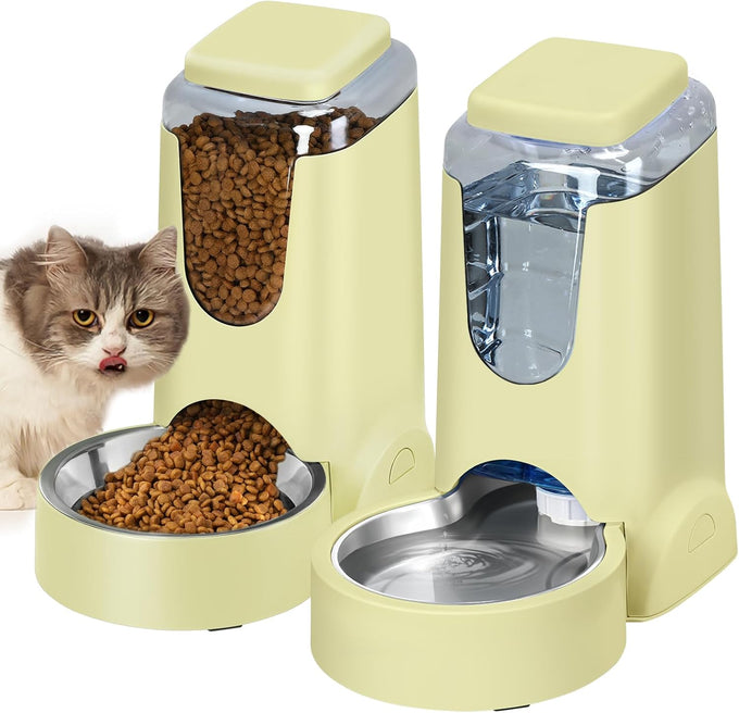 PetSafe Automatic Stainless Steel Bowl Dog and Cat Gravity Food Feeder and Waterer for Small Medium Pets 1 Gallon x 2