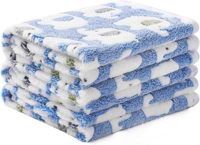 3-pack Soft Fluffy Elephant Pattern Pet Blanket Flannel Throw for Small Dogs and Cats Blue/Pink/Yellow 23x16 inch