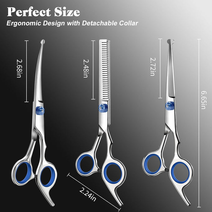 Premium 4CR titanium-plated stainless steel dog grooming scissors with safety round tips and ergonomic design